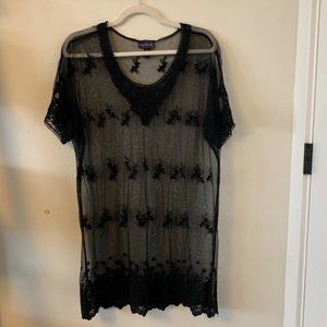 Long Tall Sally Black Lace Tunic Shirt, Medium